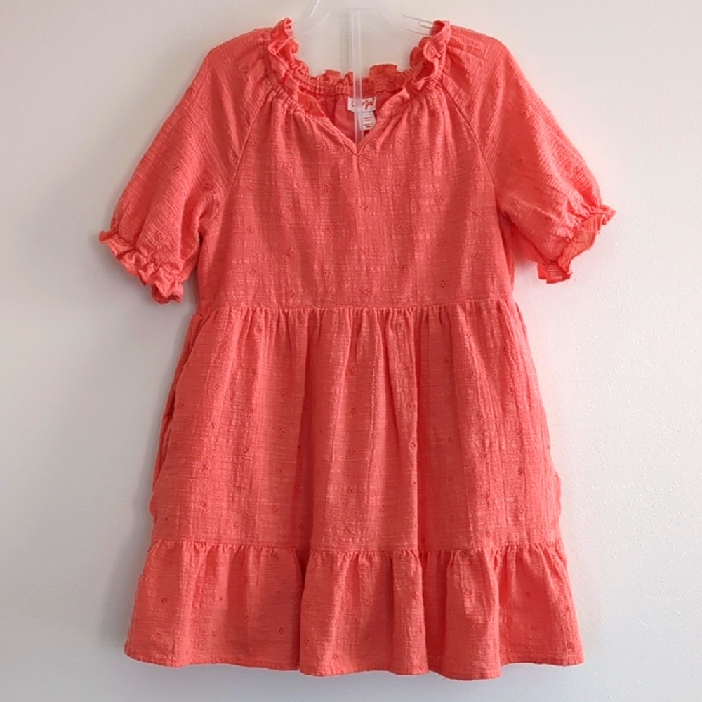 Cat & Jack Girls Coral Eyelet Dress (Size S 6/7)